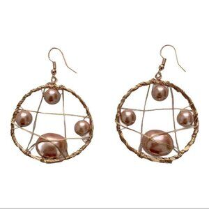 Women's fashion  hoop  Gold-Tone pearl  earrings